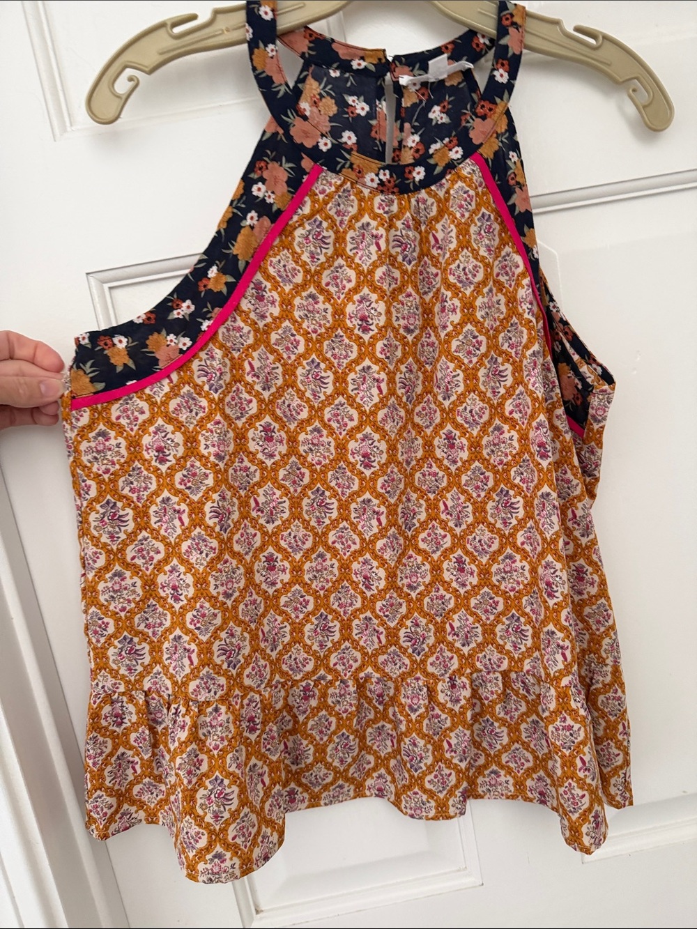 THML Floral Mixed-Print Sleeveless Tank — Mustard, Black, Pink